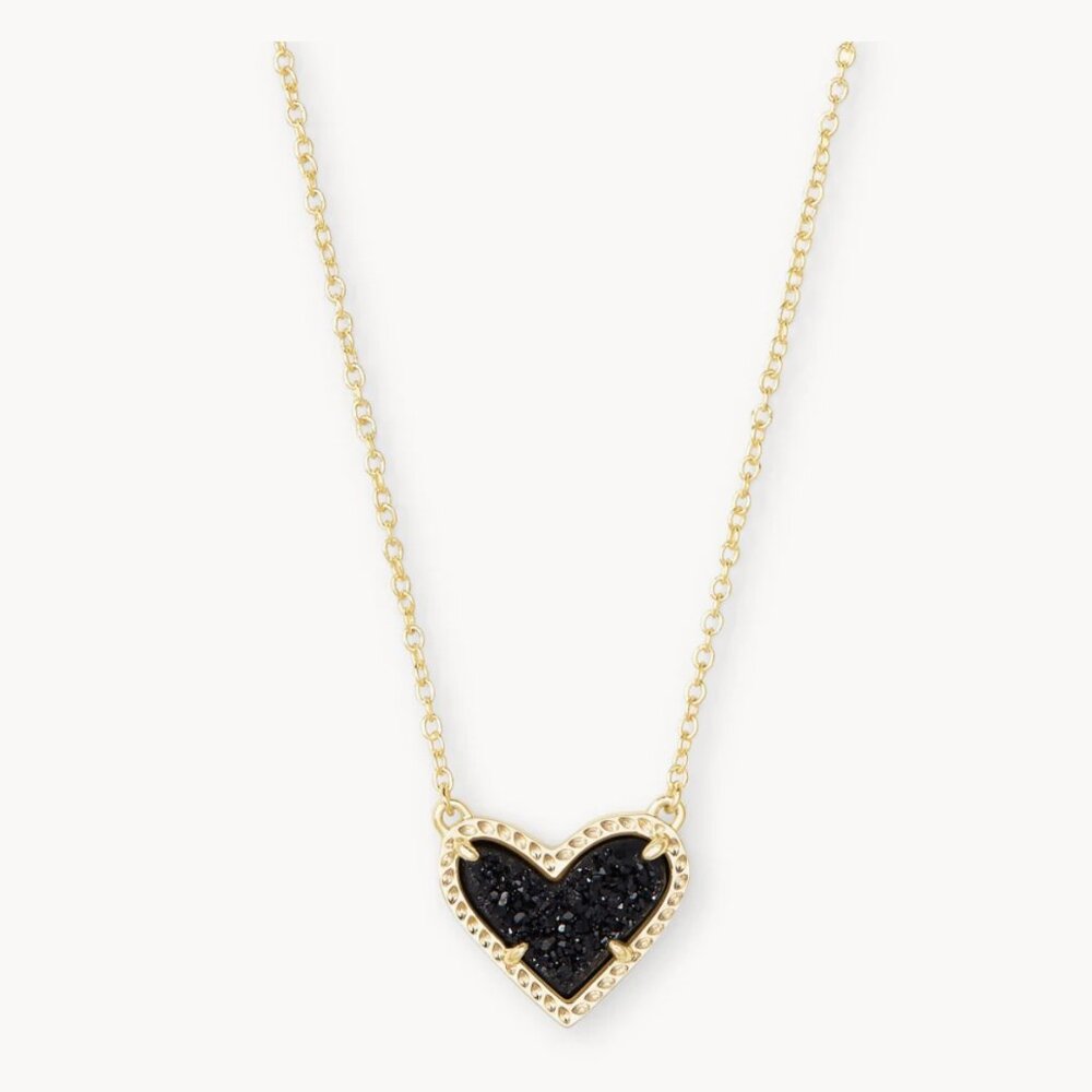 Ari Heart Gold Pendant Necklace in Black Drusy